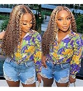 Ombre Highlight Lace Front Wig Human Hair 13x6 HD Honey Blonde Water Wave Lace Frontal Wigs Human...