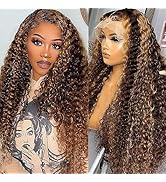 Amanda Highlight Ombre 13x6 Deep Wave Lace Front Wigs Human Hair Wet and Wavy 180 Density Curly H...