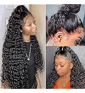 Kbeth 360 Deep Curly Wave Wig 24'' HD Transparent 360 Full Lace Front Wigs Human Hair Brazilian V...