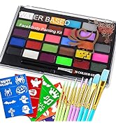 VOLLUCK Body Paint Kit Magical Set of 30 Colors and 10 Brushes Set + Stencils Skin-friendly Water...