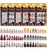 144PCS Halloween False Nails, Lorvain Halloween Artificial Nails Acrylic Full Cover Nails Fake Fi...