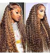 Highlight Ombre 13x4 Lace Front Wig Human Hair Pre Plucked HD Transparent 4/27 Honey Blonde lace ...