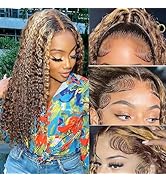 htsly Highlight Ombre Lace Front Wig Human Hair Honey Blonde Water Wave Wig 13x6 HD Lace Frontal ...