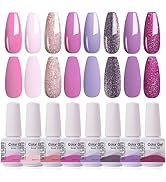 Arte Clavo 8ml Pink Glittler Purple Gel Nail Polish Set Soak Off UV LED Nail Gel Polish Art Varni...