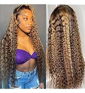 oveflect 200% Density 26 Inch 13x6 Highlight Ombre Deep Wave Lace Front Wigs Human Hair 4/27 Colo...