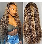 ZLIKE 26inch Water Wave P4/27 Highlight 13x4 HD Transparent Lace Front Wigs Ombre Human Hair Wet ...