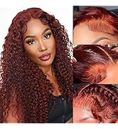 htsly Reddish Brown Lace Front Wigs Human Hair Pre Plucked Water Wave Wig Auburn Colored 13x4 HD ...