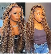 Amanda 30 Inch Deep Wave P4/27 Highlight 13x6 HD Transparent Lace Front Wigs Ombre Human Hair Wet...