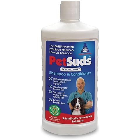 PetSuds Probiotic Dog Shampoo and Conditioner - Helps with Hotspots, and Dry, Oily Skin - Hypoallergenic and Sulfate Free Pet Shampoo - Lavender, 16 Oz. by Alpha Tech Pet