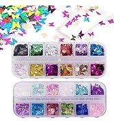 24 Color/Set 3D Butterfly Nail Glitter Sequins, Kalolary Laser Butterfly Nail Sequin Flake Acryli...