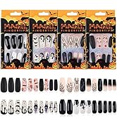 96PCS Halloween False Nails, Lorvain Halloween Artificial Nails Acrylic Full Cover Nails Fake Lon...