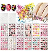 Kalolary 288PCS kids False Nail, Press on Pre-glue Full Cover Candy Pattern Short False Nail Kits...