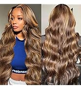 AILICEEHR 32 inch Body Wave Highlight Ombre 5×5 HD Transparent Lace Closure Wigs Human Hair P4/27...