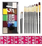 Face Painting Kit with Stencils, 15 Colors Water Based Painting Palette 12 Brushes and 6 Stickers...