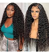 Deep Wave Lace Front Wigs Human Hair Pre Plucked 180 Density Glueless 13x4 HD Transparent Deep Wa...
