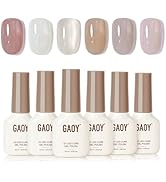 GAOY Jelly Milky White Gel Nail Polish Set, 6 Transparent Colors Sheer Nude Pink, Soak Off UV Lig...