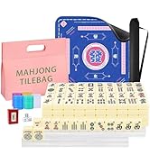 American Mahjong Tiles Set, 166 White Tiles Game with Noise Reducing Mahjong Mat with Storage Bag...