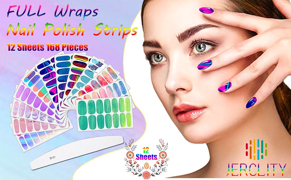 JERCLITY 12 Sheets Aurora Gradient Color Nail Polish Strips