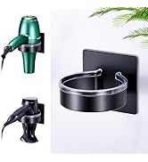 WAYASI Blow Dryer Holder Wall Mounted, Black Hair Dryer Holder, Stainless Steel Blow Dryer Organi...