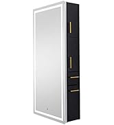 Pibbs Lumina Gold Handle LED Salon Mirror & Storage Server, Extra-Large Full-Length Mirror, Built...