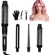 Ukliss 3 in 1 Curling Iron Set, Heated Round Brush for Straightening Curling Detangling, Ceramic ...