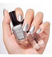 Nailshion Metallic Silver Nail Polish with Base Top Coat, 3 IN 1 Nail Strengthener Quick Dry Clea...
