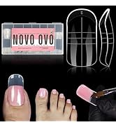Nail care kit with pink 'NOVO OVO' label. Includes clear case, nail file shapes, and demonstration of pink nail polish application.