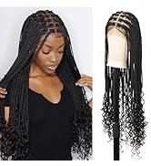 Fecihor 13X8 Inch HD Lace Front Box Braided Wigs With Boho Curly Ends Knotless Braided Wig For Wo...