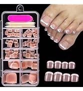 120 Pcs White French Tip Press on Toenails Nude French Toe Nails Press ons Short Square Fake Toes...