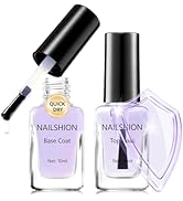 Nailshion Anti-UV Base Top Coat, 2PCS Calcium & VE Base Strengthening High Shine Top Coat Clear N...