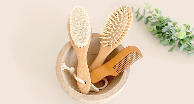 baby hair brush comb newborn set wooden goat bristles cradle cap boys girls toddlers hairbrush