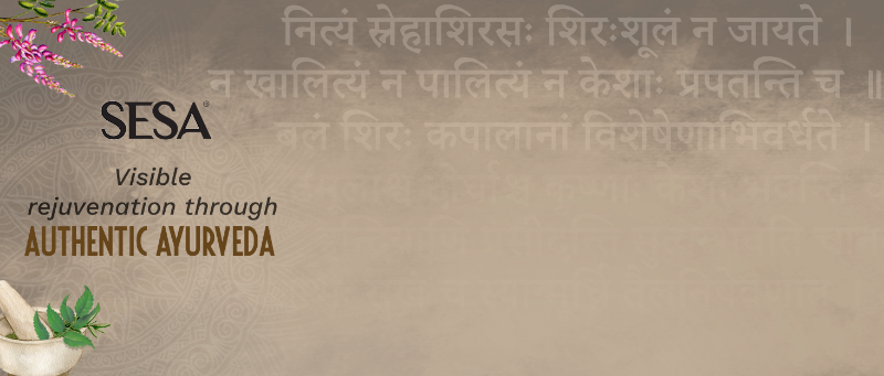 sanskrit text & sesa logo with headline visible rejuvenation through authentic ayurveda
