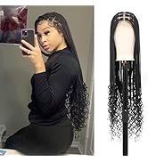 Fecihor 36Inch HD Full Lace Knotless Braided Wigs With Curly Ends Box Braid Wig For Women 360° Bo...