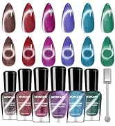 Morovan Magnetic Nail Polish Set：Cat Eye Glitter Red Green Purple Blue Nail Polish Kit Shimmer Qu...