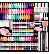AZUREBEAUTY Dip Powder Nail Kit with Electric Nail Drill 24 Colors Bright Green Pink Orange Nail ...