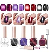 AZUREBEAUTY Cat Eye Nail Polish Set Quick Dry Mooncat Glitter Holographic Purple Black Red 4 Colo...
