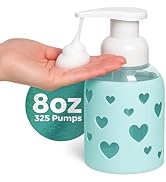 SoCal Suds & Company Glass Foaming Hand Soap Dispenser, Heart Silicone Sleeve, Refillable Pump Bo...