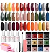 AZUREBEAUTY Dip Powder Nail Kit Starter Fall Autumn Orange Green Glitter Red 20 Colors Acrylic Di...