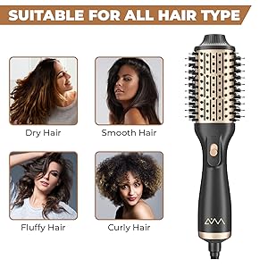 Blow Dryer Brush Volumizer Negative Ionic Technology 3-in-1 Styling Tool 2in1 Curling Brushing Heads
