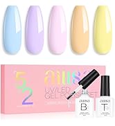 AILLSA Blue Gel Nail Polish Set Baby Blue Pastel Purple Yellow Macaron Gel Polish with Base and T...