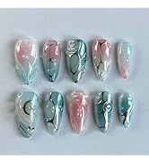 Press on Nails Short Almond LINMEIZAI Fake Nails Press ons Nail Tips Glue on Nails Full Cover Acr...