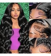 Smabuity 28 Inch 13x6 Body Wave Lace Front Wigs Human Hair Pre Plucked HD Transparent Lace Fronta...