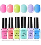 Nailshion Regular Nail Polish Set 6 Rainbow Colors Pink Coral Mint Sky Blue Lavender & Azure Nail...