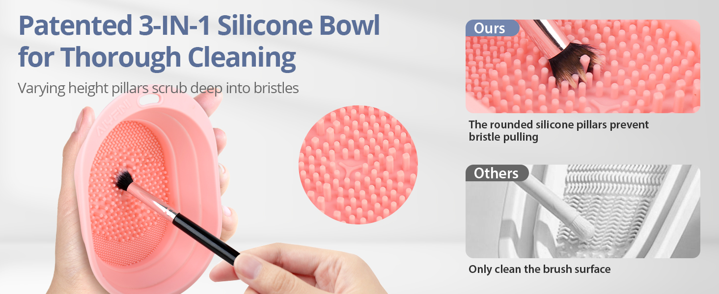 patented 3-in-1 silicone bowl for thorough cleaning