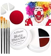 Afflano Red Black White Face Paint Halloween Clown Makeup Kit, Black and White Body Paint with Sp...