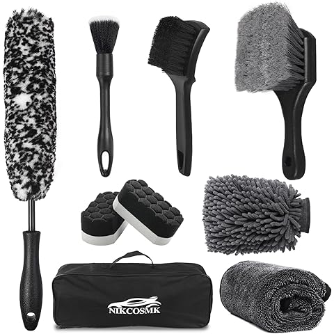 9Pcs Car Wheel & Tire Brush Kit, Wheel Cleaner Brush, Soft-bristled Rim Brush, Car Drying Towel (36