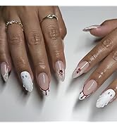 24 Pcs Halloween Press on Nails Short Almond Nail Tips,YEFIUO Acrylic Nail Kit French Fake Nails ...