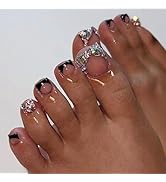24 Pcs Rhinestone Black French Press On Toenails YEFIUO Cute Acrylic Toe Nail Kit Fake Toe Nails ...