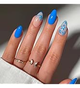 30 Pcs Blue Pink Press on Nails Short Almond - SHANRUN Glitter Extra Short Fake Nails Press ons N...