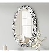 SHYFOY Oval Wall Mirrors Decorative, 23.6x25.4 Ornate Accent Mirror Crystal Frameless Mirror Jewe...